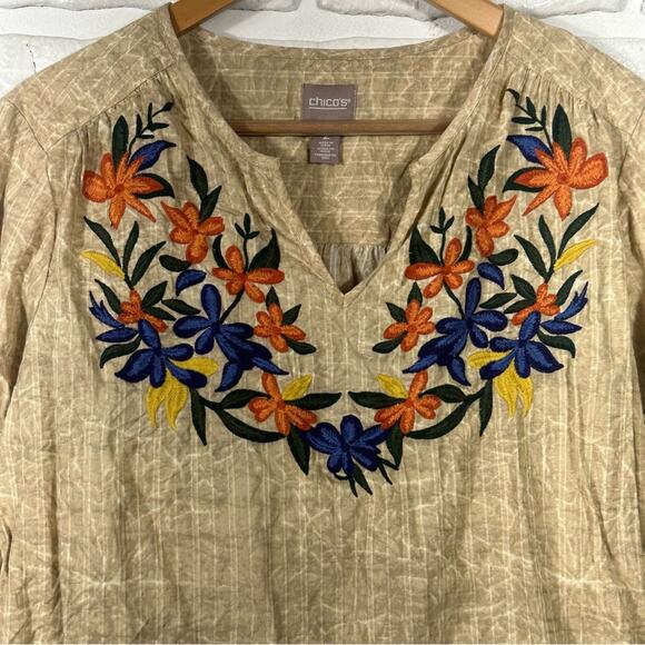 Chico’s Crackle Wash Embroidered Popover Top Size 2 (US 12/Large) - Picture 9 of 11